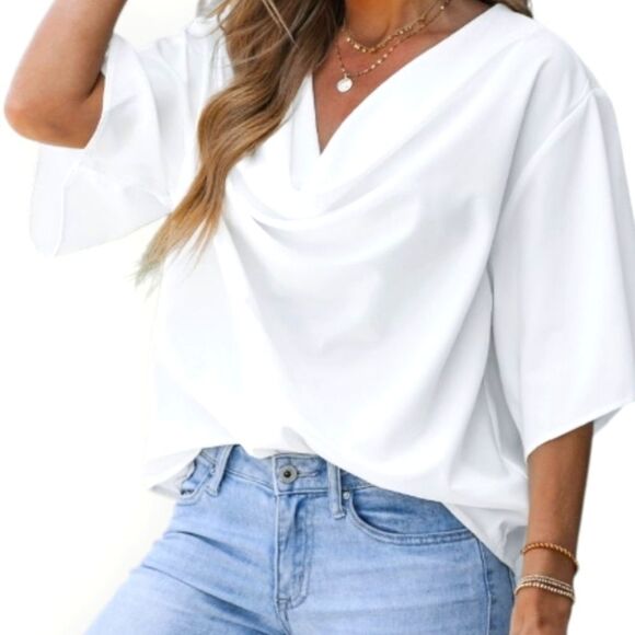 NWT CUPSHE ANTONELLA DOLMAN SLEEVE DRAPE COLLAR LOOSE TOP SZ. M - Picture 1 of 5